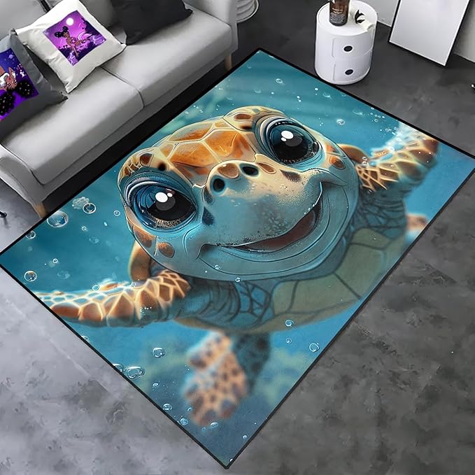 Sea Turtles Carpet Rugs - Kids Sea Turtle Coastal Rug for Bedroom Ocean Life Theme, 47 x 31 Inches