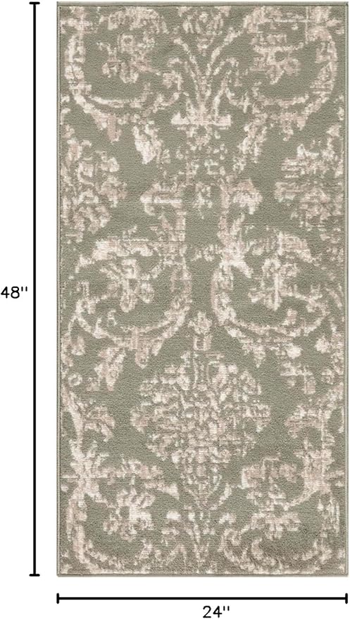 Nourison Jubilant Damask Olive 2' x 4' Area -Rug, Easy -Cleaning, Non Shedding, Bed Room, Living Room, Dining Room, Kitchen (2x4)" }