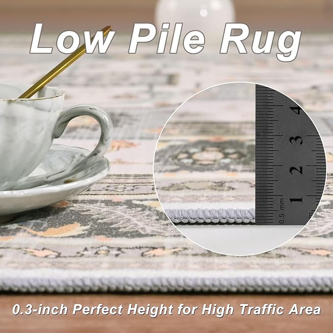 2x3 Grey Beige Small Area Rug for Entryway, Soft Washable Rugs with Non-Slip Backing for Bedroom Kitchen, Vintage Throw Carpet Laundry Entry Front Door Decor