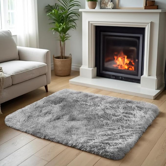 Zentavio Bedside Rugs Small 2x3 Shag Entry Entrance Rugs Soft Bedroom Carpet Area Rugs for Dorm College Essentials Non-Slip Living Room Throw Rug Home Decor Aesthetic Nursery Tie-Dyed Grey White