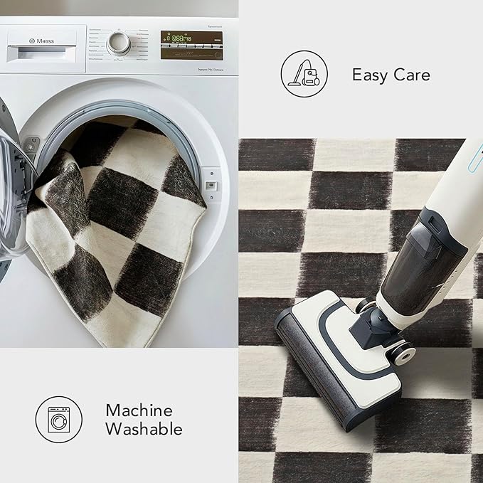 EVERGRACE Checkered Plaid Area Rug 3x5, Soft Fuzzy Faux Wool Rugs Washable Anti Slip Rugs Rug Carpet for Entryway Bedroom Living Room Hallway Kitchen and Laundry Room, Black and White