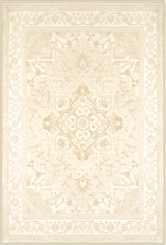 BESTSWEETIE 6x9 Area Rugs for Living Room, Washable Ultra Soft Boho Vintage Print Pattern Rug Non Slip Low Pile Carpet for Dining Room Bedroom Entryway Indoor-Light Coffee
