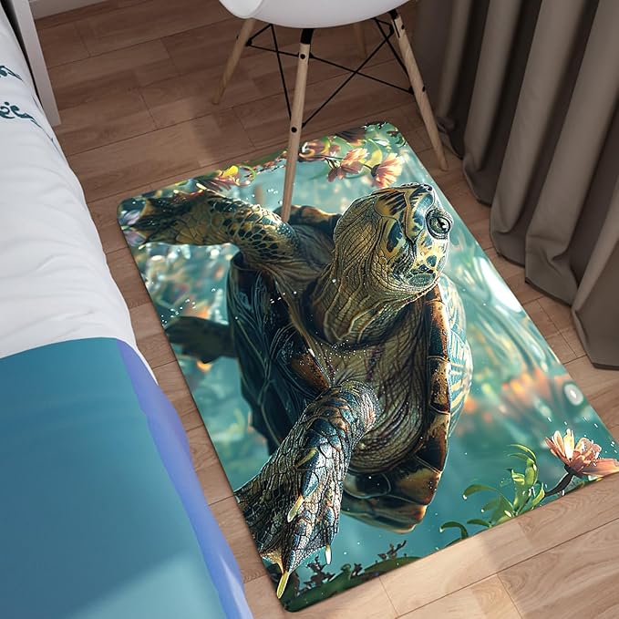 Sea Turtles Rug - Seafloor Turtle Area Rug for Kids 35" L x 23" W Ocean Life Turtles Carpet Rugs for Bedroom Living Room Kids Room Decor Indoor Outdoor