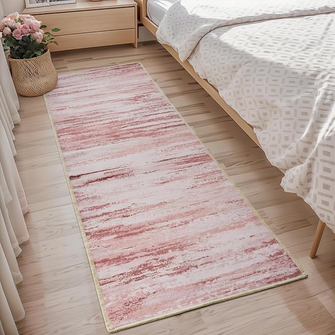 tchdio 2x6 Runner, Modern Abstract Area Rug, Non Slip Rug Runner for Hallways, Soft Indoor Carpet Runner for Bedroom Office Dorm, Pink