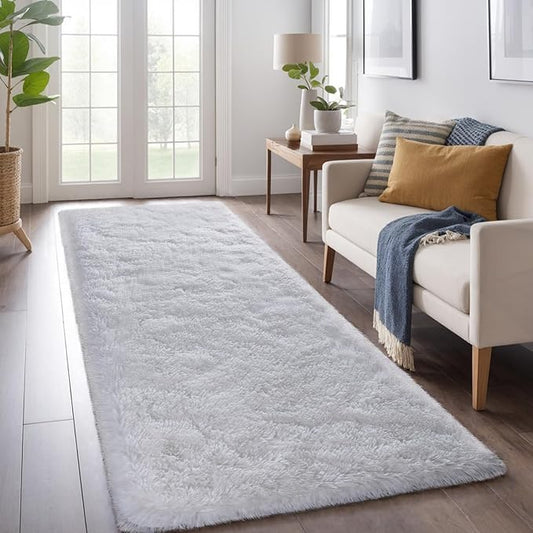 Zentavio Runner Rugs for Hallway 2x6 Shag Soft Bedroom Bedside Rugs Non Slip Fluffy Carpet for Kids Girls Boys Home Decor Aesthetic Dorm Nursery White
