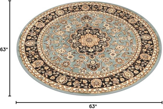 Well Woven Barclay Collection Medallion Kashan Light Blue 5 ft Round Rug - for Living Room, Bedroom, and Dining Room