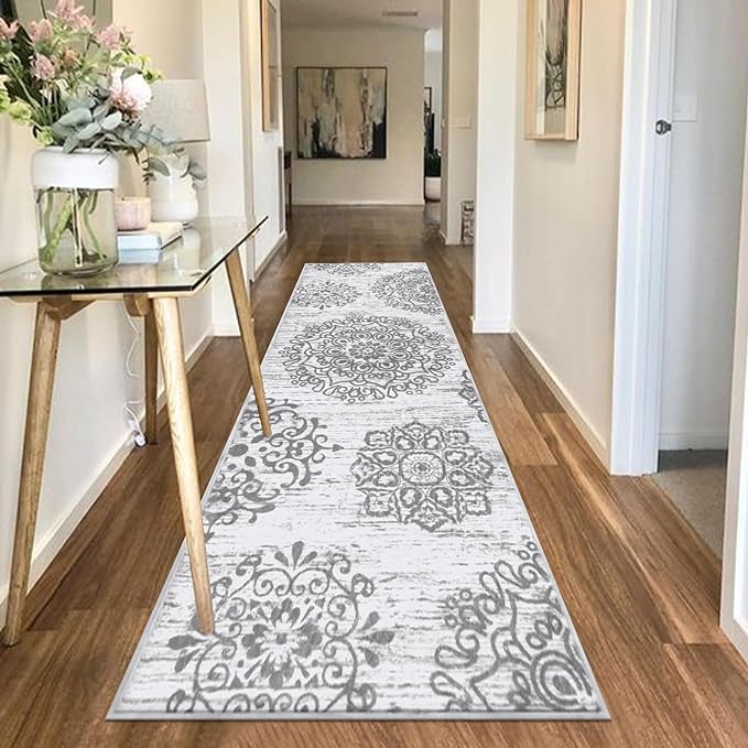 HEBE Hallway Runner Rug 2'8''x8' Washable Vintage Distressed Area Rugs Non Slip Laundry Rug Runner Boho Floor Carpet Runners for Hallways Entryway Laundry Room Kitchen Bathroom