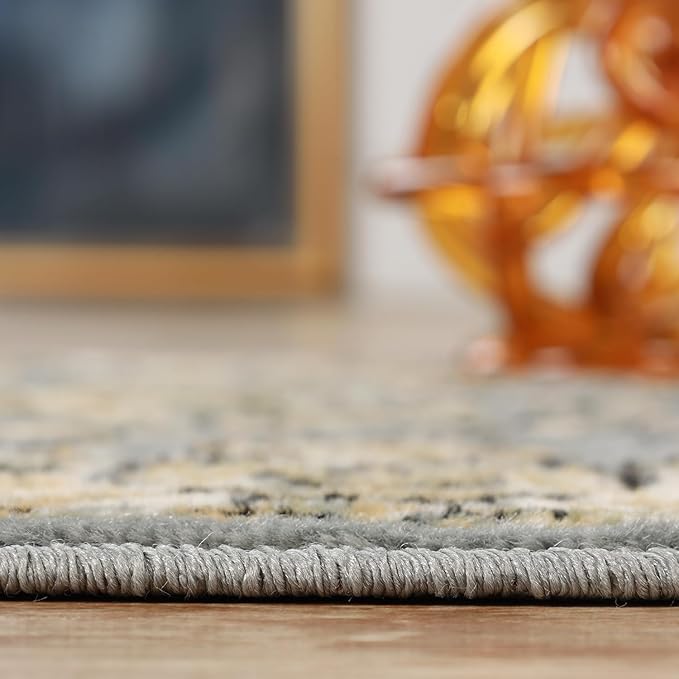 Superior Indoor Runner Rug, Jute Backing, Plush Floral Rugs for Entryway, Kitchen Floors, Office Floor Cover, Traditional Oriental Rugs, Lille Collection, 2' 7" x 8', Grey