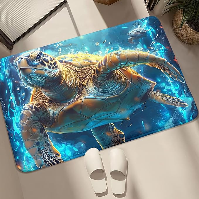 Sea Turtles Rug - Seafloor Turtle Area Rug for Kids 35" L x 23" W Deep Ocean Life Turtles Carpet Rugs for Bedroom Living Room Kids Room Decor