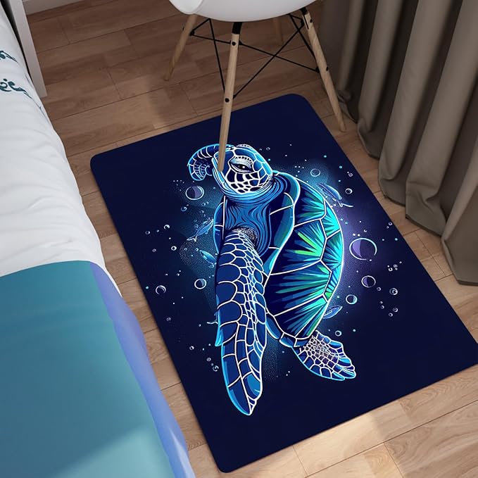 Sea Turtle Coastal Rugs - Kids Sea Turtle Rug for Bedroom Ocean Life Theme, 35 x 23 Inches