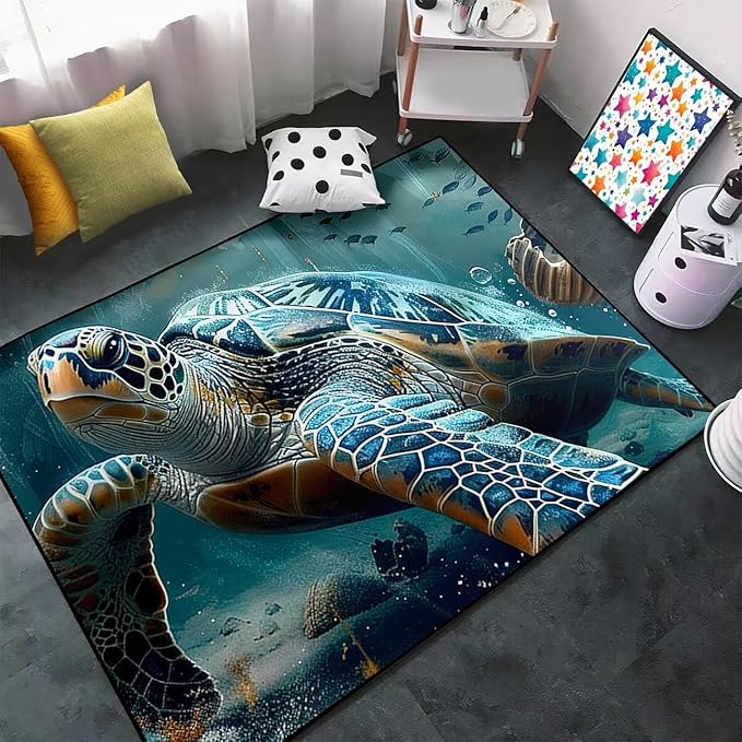 Sea Turtle Carpet Rugs - Kids Coastal Rugs for Bedroom Ocean Life Theme, 2'5"×4'