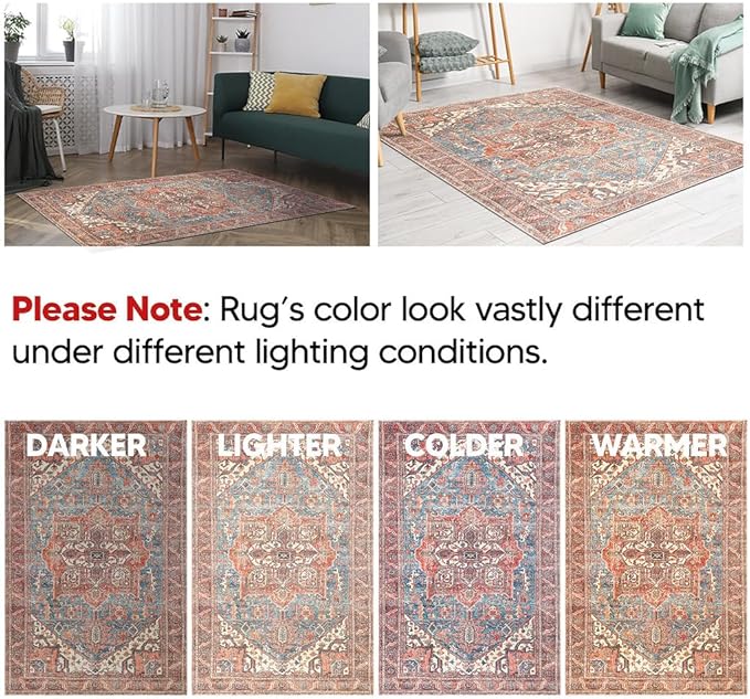 Keen Home Design Machine Washable Area Rugs with Non-Slip Backing, Ideal for Hallway, Living Room, Bedroom, Kitchen and Laundry Room, Vintage Moroccan and Low Pile Rug - (2'6'' x 10'), 204500