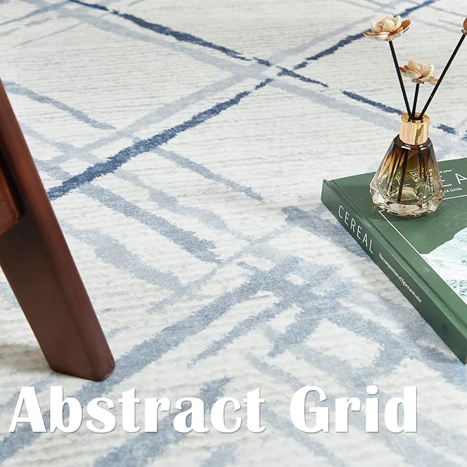 jinchan Kitchen Runner Rug 2x10 Modern Hallway Rug Washable Rug Abstract Non Slip Geometric Grid Accent Rug Blue Lines Soft Thin Rug Carpet Runner for Bedroom Bathroom Laundry Room Living Room
