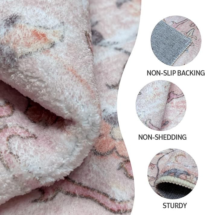 Washable Boho Vintage Area Rugs 2×3 Non-Slip Traditional Pink Area Rug Doormat for Bathroom Kitchen Entryway