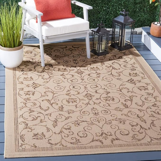SAFAVIEH Courtyard Collection 5'3" x 7'7" Natural / Brown CY2098 Scroll Indoor/ Outdoor Waterproof Easy-Cleaning Patio Backyard Mudroom Area-Rug