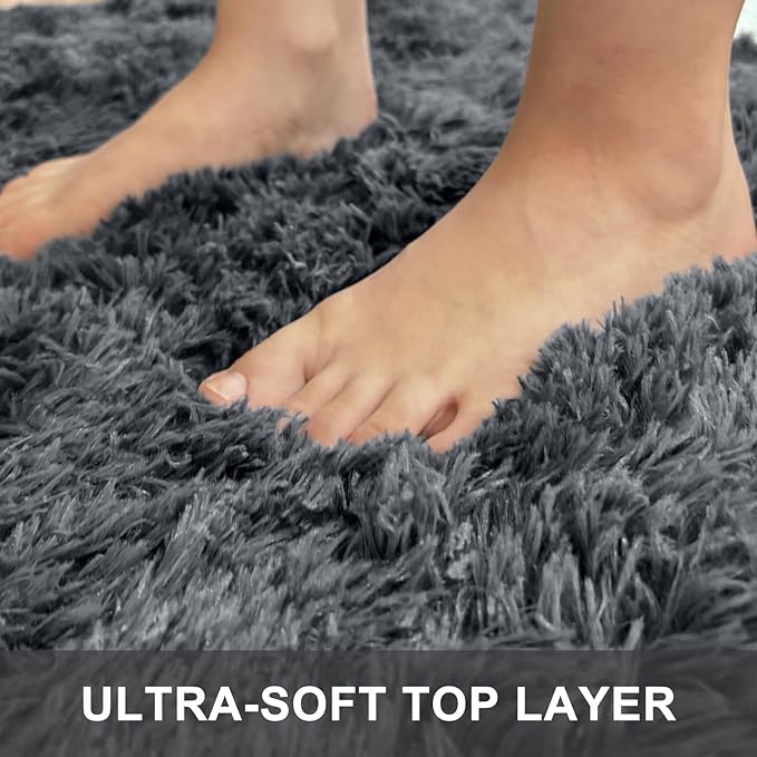 OLANLY 2x5 Machine Washable Runner Rugs for Hallway, Soft Fluffy Shaggy Bedside Rugs for Bedroom, Living Room, Indoor Floor Carpet for Kids Girls and Boys, Nursery Rooms, Home Decor Aesthetic, Grey