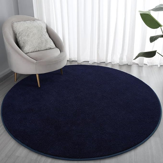 Lascpt Round Rug for Bedroom 6x6, Navy Blue Circle Rug for Living Room Super Soft Thicken Memory Foam Circular Rug, Non-Slip Indoor Area Rug for Modern Home Decor, Round Carpet for Nursery Kid's Room