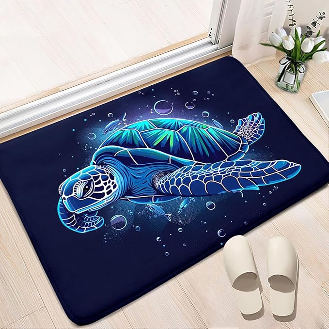 Sea Turtle Coastal Rugs - Kids Sea Turtle Rug for Bedroom Ocean Life Theme, 35 x 23 Inches