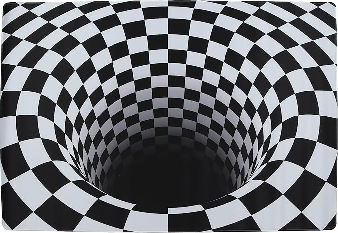 3D Optical Illusion Rug - Vortex Illusion Floor Mat for Door Entrance, Bathroom, Stairs, playroom, Living Room, or Area (Black and White, 42 x 28 Inch)