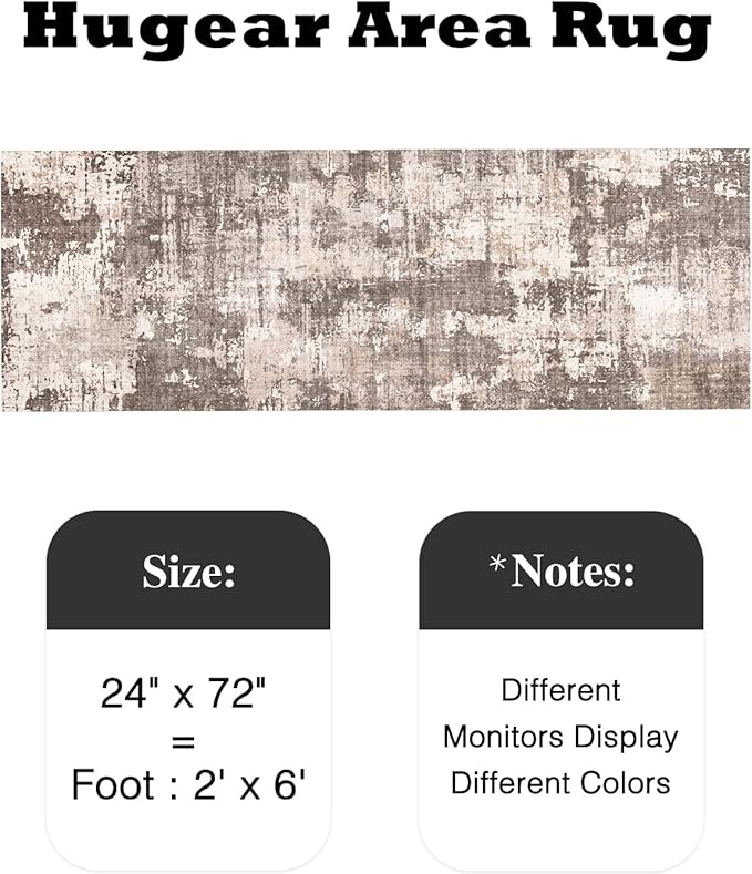 2x6 Runner Rug Machine Washable Area Rug Grey Hallway Abstract Low Pile Carpet Bedroom Living Room Office Dining Room Kitchen Laundry Room Non Slip