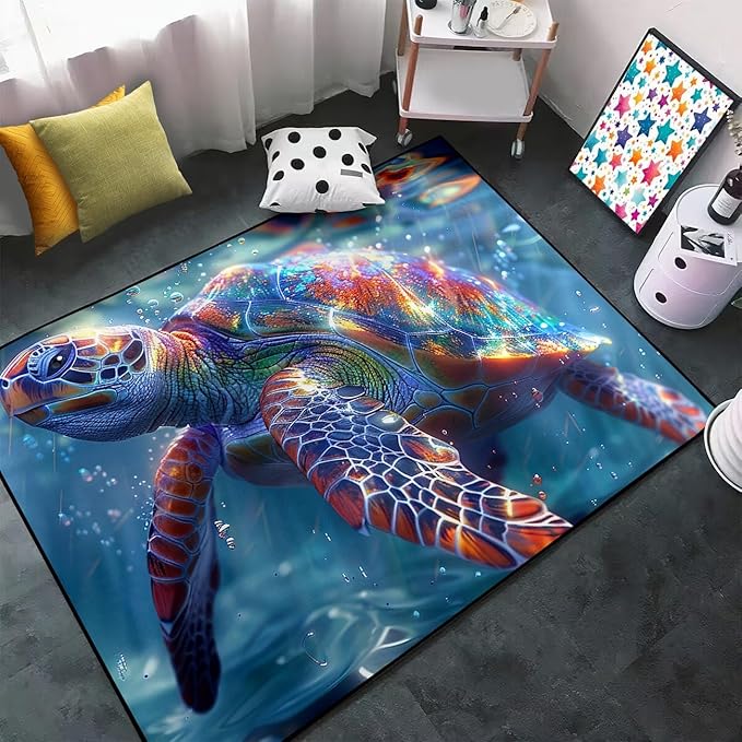 Sea Turtles Rug - Seafloor Turtle Area Rug for Kids 59" L x 39" W Ocean Life Turtles Carpet Rugs for Bedroom Living Room Kids Room Decor Indoor Outdoor