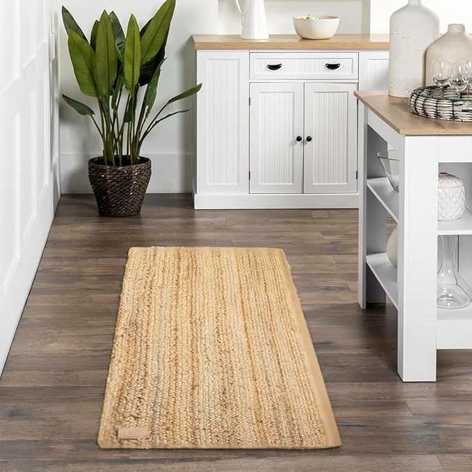 GRUHUM Jute Runner Rug 2x6 Feet- Rectangle Natural Fiber Braided Hand Woven Farmhouse Rustic Vintage Eco-Friendly Runner Rugs for Kitchen Hallways Enterways Living Room Bedroom Home Decor 2'x6'ft