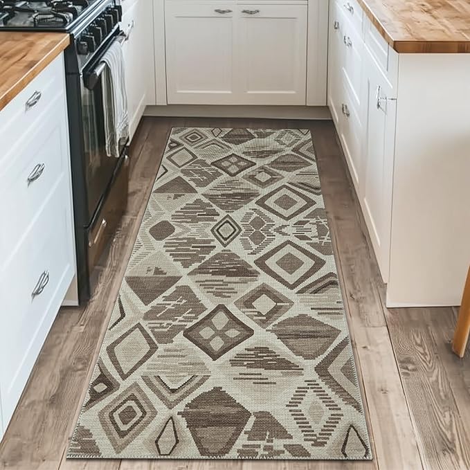 jinchan 2x6 Washable Runner Rug Hallway Geometric Moroccan Faux Jute Indoor Rug Non-Slip Colorful Modern Carpet for Kids Room Kitchen Bedroom Bathroom Nursery Playroom Laundry Room Boho Grey