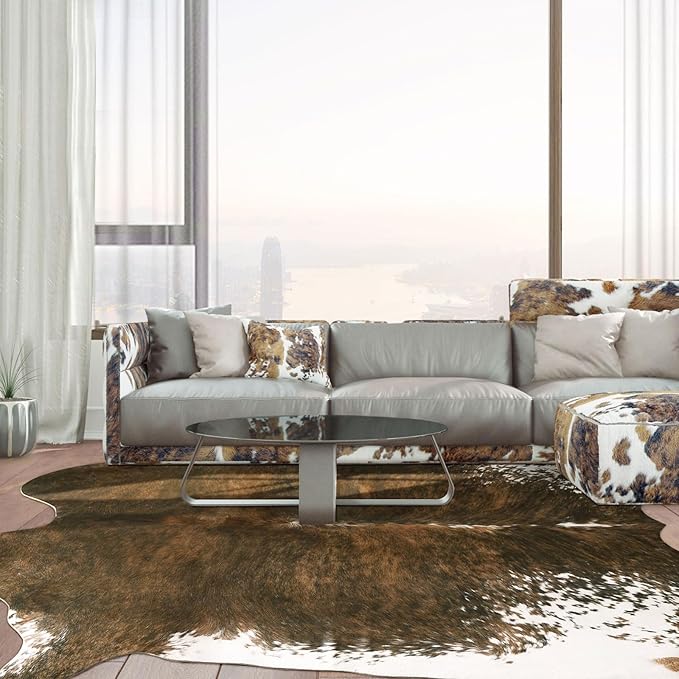 BENRON Faux Cowhide Rug Large, Western Cow Hide Rugs for Living Room Bedroom Home Decor, Non Slip Cute Rug with Irregular Animal Skins and Hides, Olive Green, 7.8 x 9.5ft