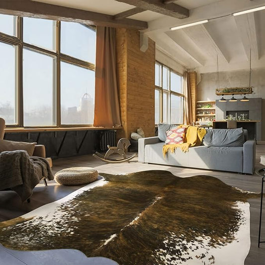 BENRON Faux Cowhide Rug Large, Western Cow Hide Rugs for Living Room Bedroom Home Decor, Non Slip Cute Rug with Irregular Animal Skins and Hides, Olive Green, 6.2 x 7ft