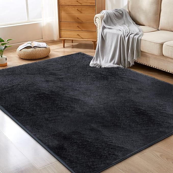 Ultra Soft Area Rug 5x7 Feet, Cosy Fuzzy Faux Fur Area Rug,Indoor Modern Plush Washable Shaggy Rugs for Bedroom Living Room Home Decor, Fluffy Carpet for Kids Room,Nursery,Dorm (Dark Grey)