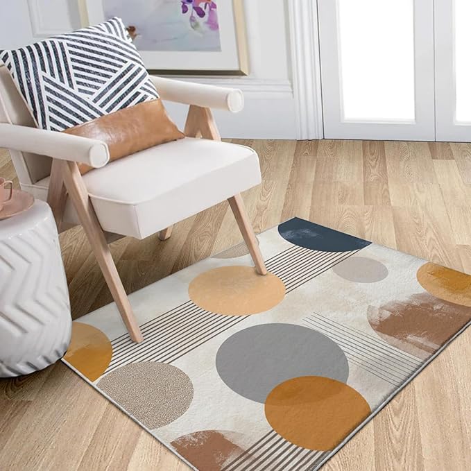 2x3 Area Rugs for Living Room Machine Washable Boho Circle Pattern Rug Non Slip Printed Abstract Geometric Rug Carpet Friendly Modern Rug for Bathroom Bedroom Dining Room Kitchen