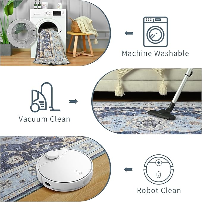 Vasofe Hallway Runner Rug 2x6,Vintage Washable Kitchen Runner Area Rugs with Rubber Backing Non Slip Print Carpet for Entryway,Laundry Room,Bathroom,Home Decor,Navy Blue