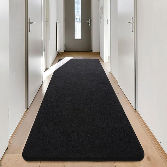 Keeko 2x8 Long Runner Rug, Black Bedroom Bedside Runner Rug Living Room Carpet Area Throw Rugs for Hallway Soft Indoor Memory Foam Rugs for Teen Kids Classroom Nursery Dorm Laundry Room Decor