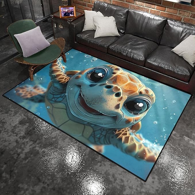 Sea Turtle Rugs - Seafloor Turtle Area Rugs for Kids 70 x 55 Inches Ocean Life Turtles Carpet Rugs for Bedroom Living Room Kids Room Decor