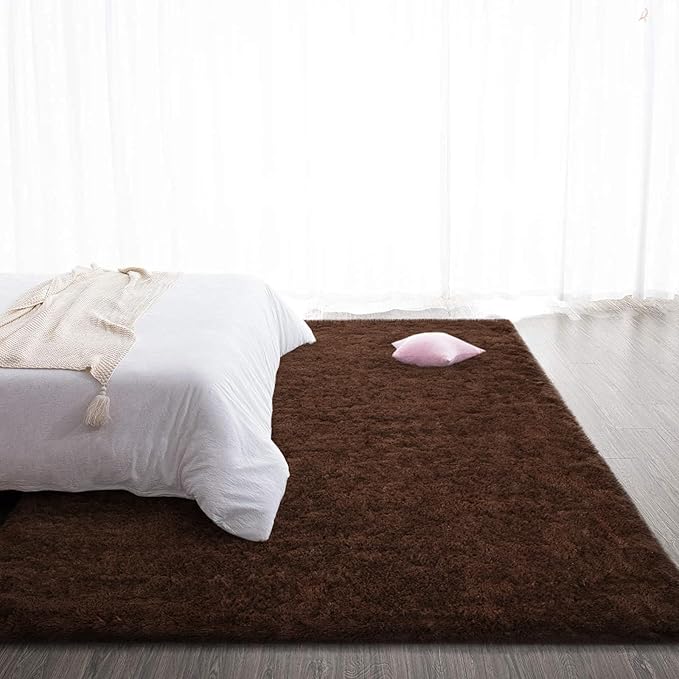 TWINNIS Super Soft Shaggy Rugs Fluffy Carpets, 9x12 Feet, Indoor Modern Plush Area Rugs for Living Room Bedroom Kids Room Nursery Home Decor, Upgrade Anti-Skid Rectangular Fuzzy Rug, Brown