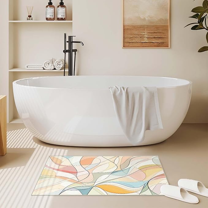 2x3 Entryway Rugs Machine Washable Area Rug Blue Yellow Pink White Modern Abstract Colorful Rug Non-Slip Low Pile Door Mat Entrance Small Carpet for Home Kitchen Bathroom Bedroom