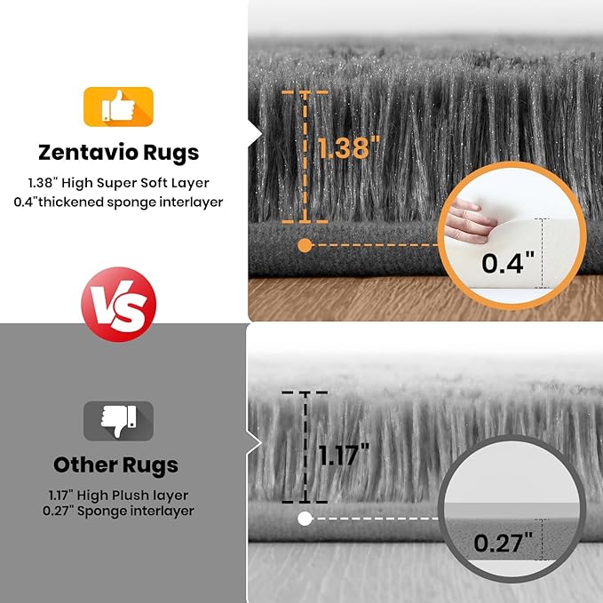 Zentavio Area Rugs for Living Room Rugs for Bedroom 4x6 Carpet Fluffy Fuzzy Soft Shag Aesthetic Plush High Pile Gray Throw Rug for Nursery Kids Room Dorm Triangle Grey