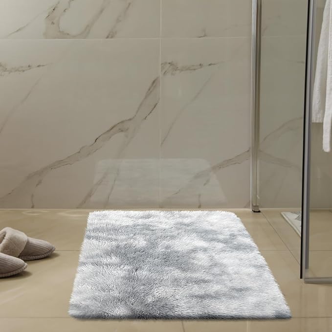 2x3 Fluffy Area Rugs for Bedroom Living Room,Small Soft Shag Fuzzy Rug Non-Shedding Indoor Plush Carpet for Kids Bedroom Nursery Dorm Home Decor,Mottling Grey
