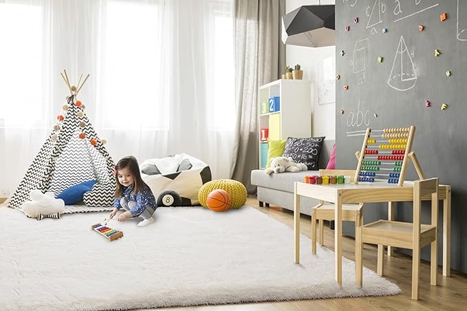 TWINNIS Super Soft Shaggy Rugs Fluffy Carpets 9x12 Feet, Indoor Modern Plush Area Rugs for Living Room Bedroom Kids Room Nursery Home Decor Fuzzy Rug, Cream White