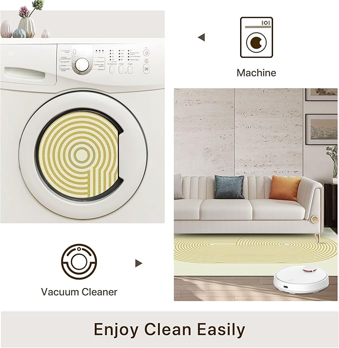 Bavni Area Rugs 8x10, Modern Soft Bedroom Rug, Machine Washable Rug Non Slip, Abstract Low Pile Large Rugs for Living Room, Dining Room, Beige Yellow Lines