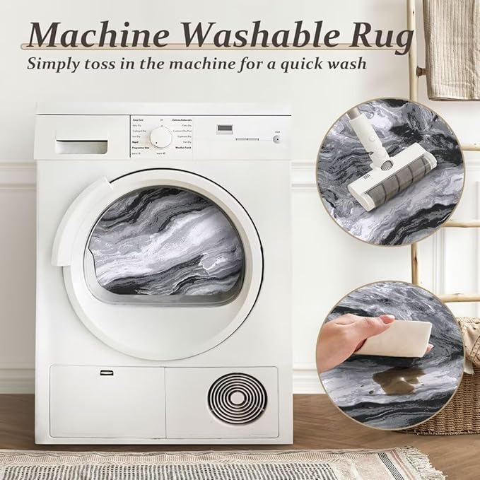 Washable Area Rug 9x12 - Artistic Style Modern Rug for Living Room Bedroom Dining Room, Soft Low Pile Machine Washable Carpet, Non Slip Non Shedding Area Rug - Grey/White, 9'x12'