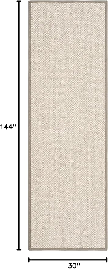 SAFAVIEH Natural Fiber Collection Runner Rug - 2'6" x 12', Marble & Khaki, Border Sisal Design, Easy Care, Ideal for High Traffic Areas in Living Room, Bedroom (NF143E)