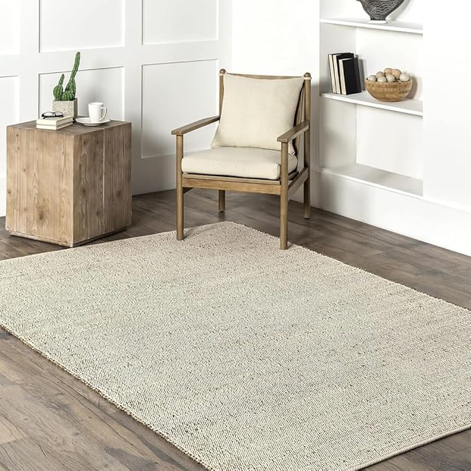 GRUHUM Jute Cotton Area Rug 9'x12' ft Large Rectangle Hand Woven Natural Farmhouse Rug for Living Room, Bedroom Kitchen - Rustic Vintage Bohemian Eco-Friendly Home Décor 9x12 Natural