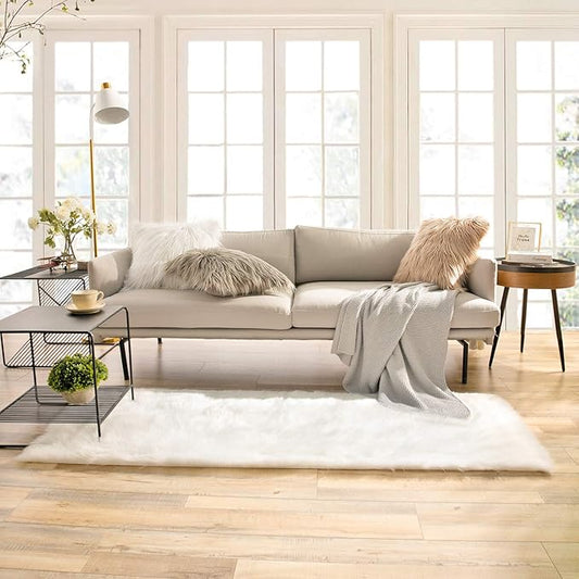 Ashler faux fur rug, Fluffy Shaggy Area Rug Ultra Soft 2.2 x 6 Feet Rectangle Fur Rug, White Fuzzy Rug Machine Washable Shag Rug, Nursery Decor Throw Rugs for Bedroom, kids room, Living Room
