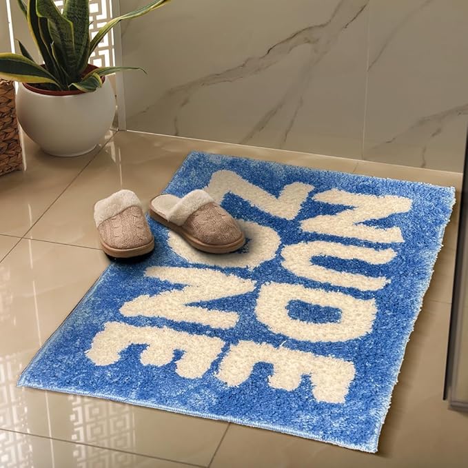 17x24 Blue Bath Rug - Non Slip Bath Mat - Absorbent Quick Dry - Toilet Mat