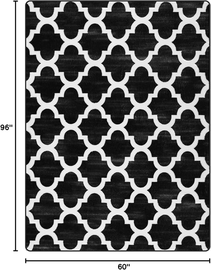 Large 5x8 Geometric Shag Modern Area Rug for Living Room Bedroom, Distressed Moroccan Fluffy Rug Indoor Carpets for Kids Nursery Bedside Room Decor, Memory Foam Soft Shaggy Rugs, Black/White