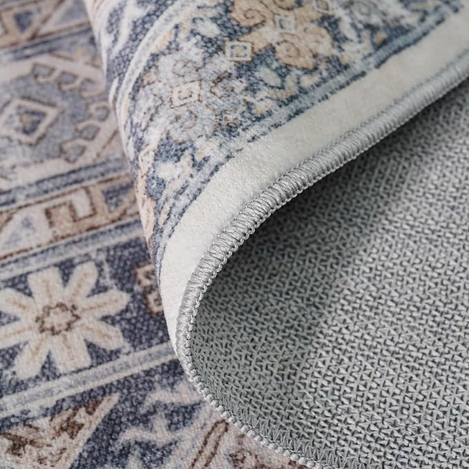 5x7 Area Rugs for Living Room:Washable Oriental Rug for Bedroom Dining Room Carpet 5 by 7 Indoor Non Slip Rubber Backing Neutral Nursery Dorm Home Office Kids 5X7 Blue