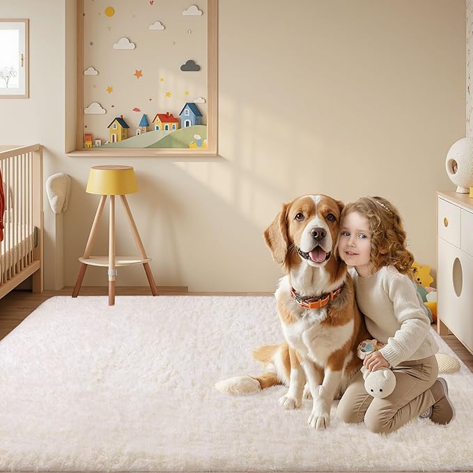 Sour Lemon 8x10 Area Rugs for Bedroom, Living Room Fluffy Rug, Large Area Rug Shag Shaggy Carpet Soft Plush Furry Bedside Rugs, Machine Washable Area Rugs for Kids Girls Boys Home Decor Anti Slip