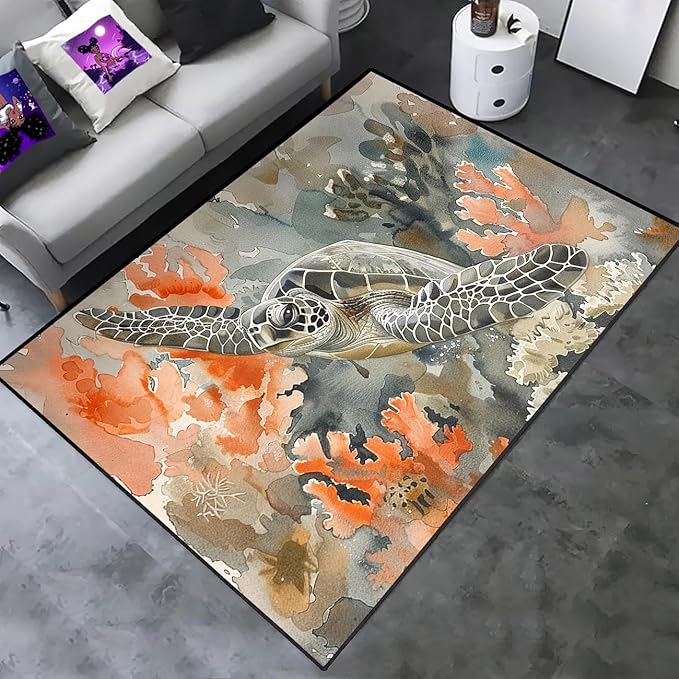 Sea Turtles Rug - Sea Turtle for Kids Boys Coastal Rugs for Bedroom Ocean Life Theme Decor Ocean Carpet Rug, 47" L x 31" W