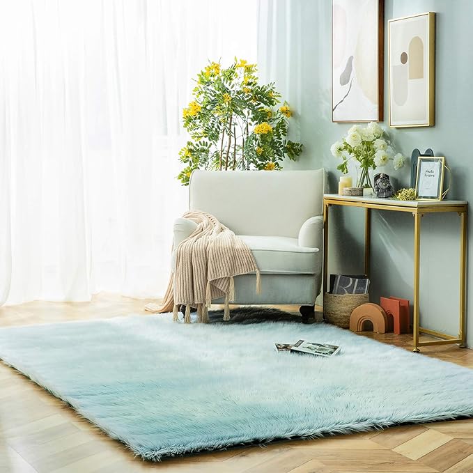 Ashler Faux Fur Rug, Fluffy Shaggy Area Rug Ultra Soft 6 x 9 Feet Rectangle Fur Rug Frosted Bottom Spring Green Fuzzy Rug Machine Washable Shag Rug, Nursery Decor Throw Rugs for Bedroom, Living Room